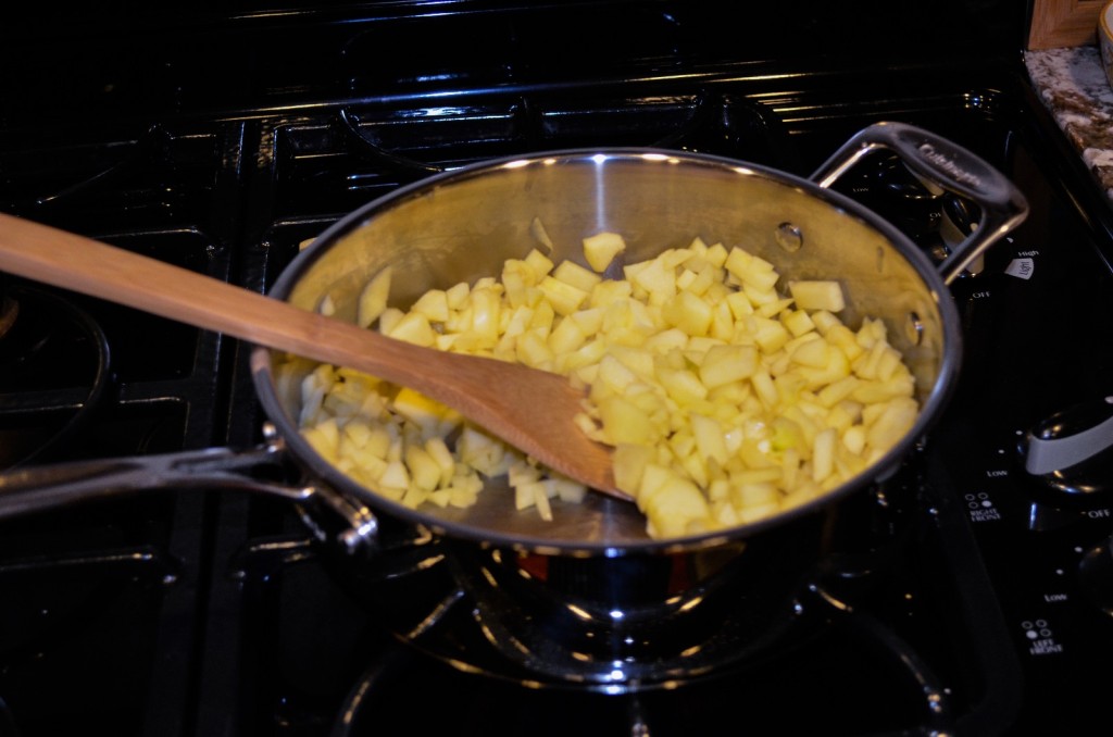 Browning the apples.